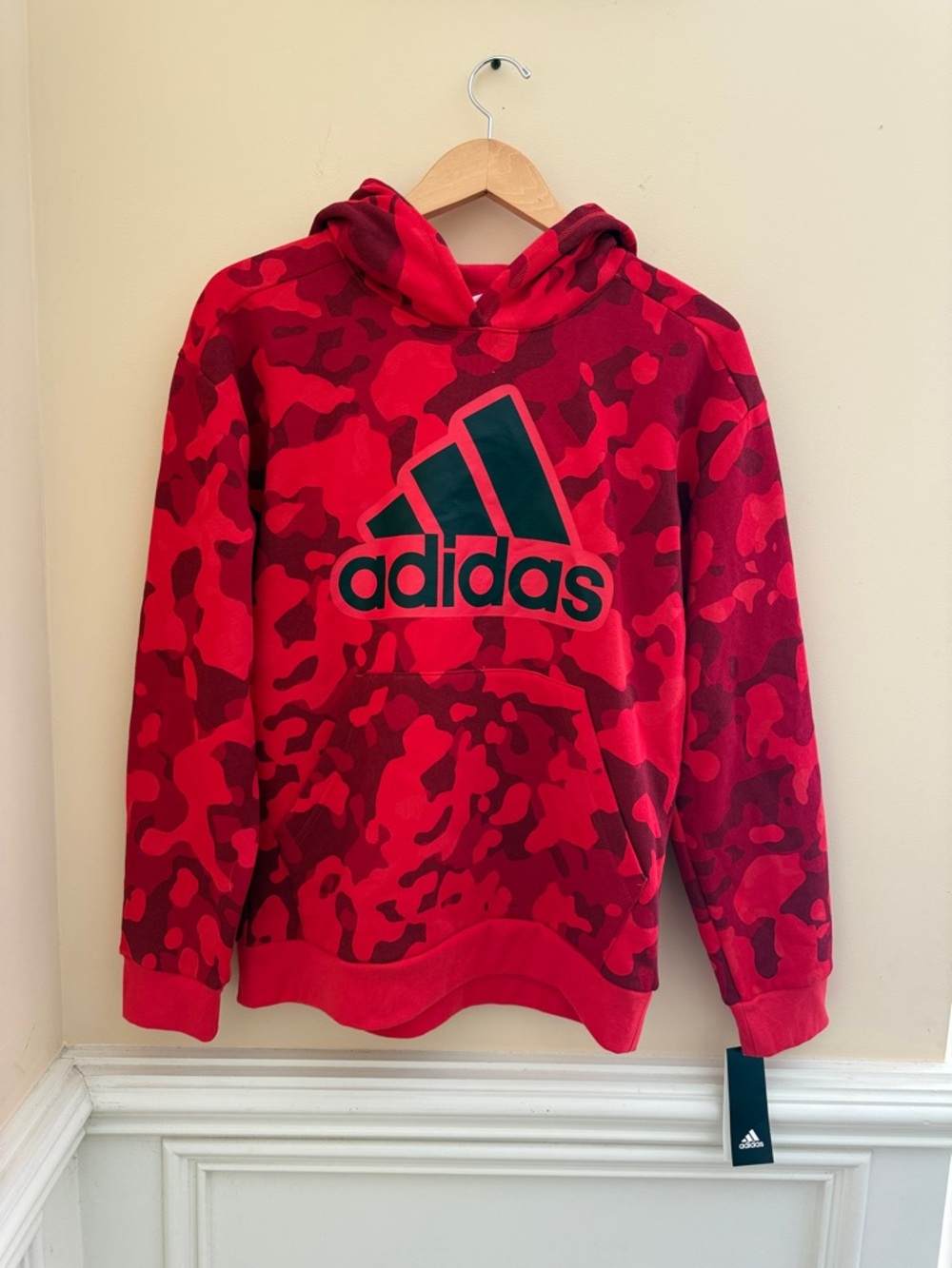 adidas Boys XL Red Camo Allover Print Fleece Hoodie - NWT Size‎ 18/20